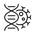 Virus del COVID-19 y cadena de ARN que indica la vacuna contra el COVID-19.