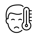 A sick person with a fever, indicated by a thermometer.